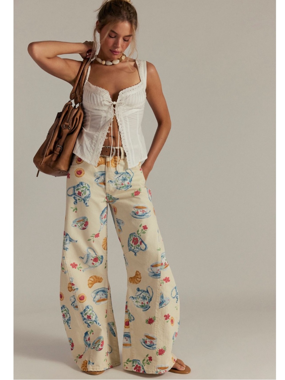 We The Free Eden Printed High Slouchy Flare Jeans Cream Combo-Playful Brunch 29